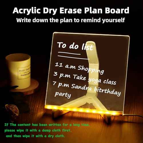 Acrylic Dry Erase Board with Light,7.9"X7.9"Led Note Board with Colors, Light Up Dry Erase Board with Stand As A Glow Memo Led Letter Message Board for Drawing Creativity, School, Home, Office