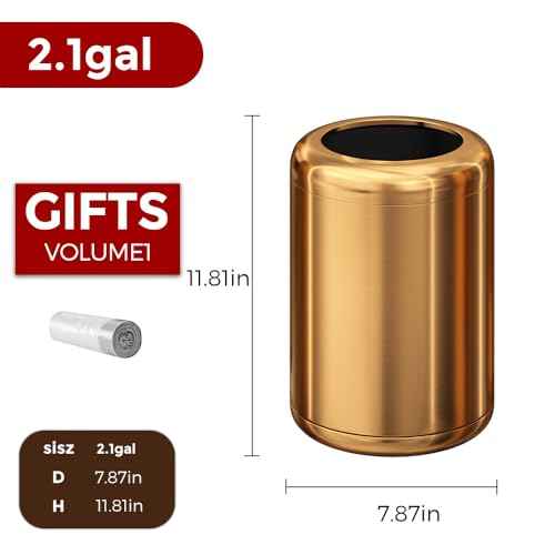 8L/2.1gal Open Top Garbage Can,Brushed Gold Trash Can,Brass Trash Can for Bathroom,Powder Room,Bedroom,Office (Rose Gold)
