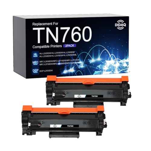 TN760 Toner for Brother Printer Replacement for Brother TN760 TN-760 TN730 TN-730 for MFC-L2710DW MFC-L2750DW HL-L2395DW HL-L2370DW DCP-L2550DW HL-L2350DW HL-L2390DW MFC-L2690DW (Black, 2 Pack)