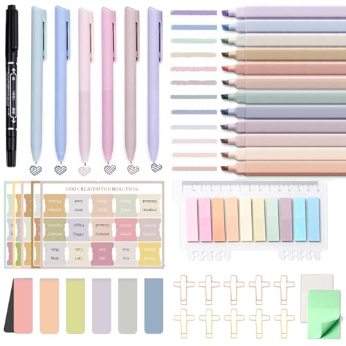 Bible Study Kit 43 pcs with No Bleed Highlighters & Tabs for Journaling
