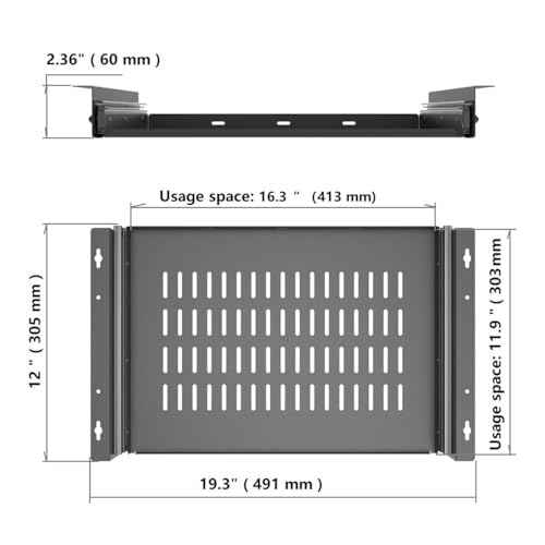 JINGCHENGMEI Sliding Under Desk Laptop Mount Shelf with Air Vents, W 16.3" x D 12" Metal Under Desk Slide Out Tray for Laptop (16 Inch Wide)