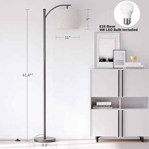 SUNMORY Black Arc Floor Lamp with 3 Color Temperature Bulbs - Modern Reading & Living Room Light