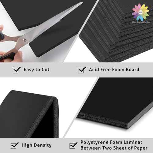 Mat Board Center, Acid Free Foam Boards 11 x 14 Inch, Black Foam Core, 10 Sheets