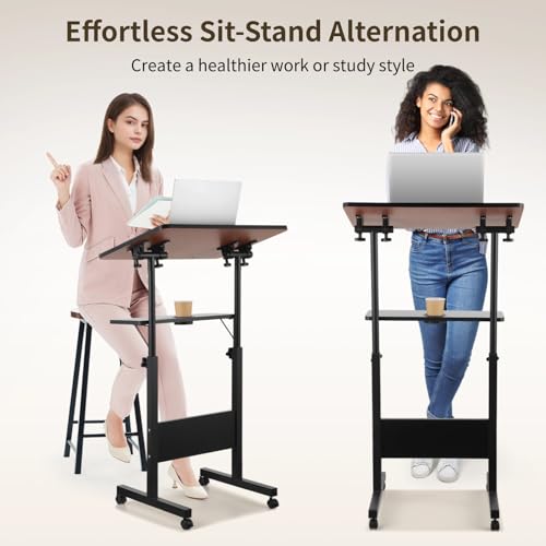 Joyoolife Adjustable Rolling Podium Stand with Locking Wheels, 42.3-50in, Black