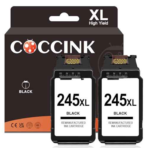 COCCINK 245XL Black Ink Cartridges for Canon Pixma MG2520 MG2522 TS202 TS302 TS3322 TS3120 TS3122 TR4500 TR4520 TR4522 TR4550 MX490 MX492 Printer Remanufactured for Canon PG 245 XL PG 243(2 Black)