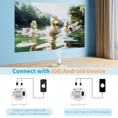 Mini Projector Portable Proyector 4K Support, Full HD 1080P Small Projector with 270¡Æ Rotatable Stand, Movie Projector Compatible with TV Stick/Smartphone/HDMI/USB for Bedroom/ Outdoor Camping
