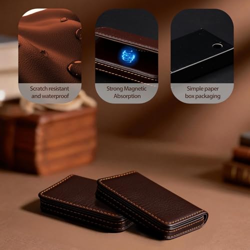 Uloryce Coffee Brown PU Leather Business Card Holder with Magnetic Closure Slim Wallet for Men & Women