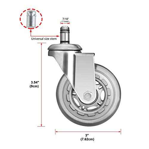 Kaleurrier Heavy Duty Caster Wheels,Premium Polyurethane Chair Wheels for Office Chairs,Rolling Stools,or Drafting Chairs,Universal Roller Skate Smooth Rolling Floor Protective Casters(Set of 5)