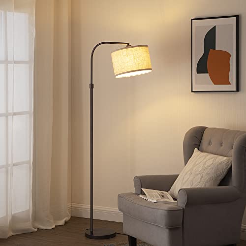 EDISHINE Arched Floor Lamps for Living Room, Standing Tall Arc Lamp with Adjustable Linen Shade, Minimalist Reading Light for Corner, Over Couch Arched Lamp for Bedroom, Office, Kids Room, Bronze