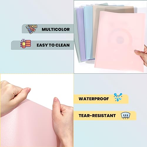 Pastel Colors 5-Pack Heavy Duty Plastic File Folders with Pockets & Prongs, Letter Size, School & Office