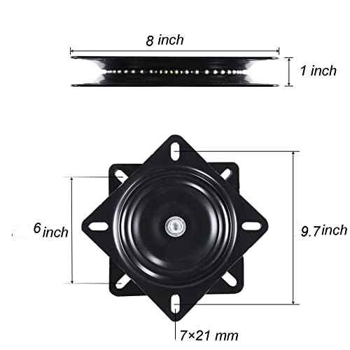 Frassie 2 Pack 8 Inch Bar Stool Chair Swivel Plate Replacement, 360 Degree Swivel Square Heavy Duty Turntable for Recliner Chair