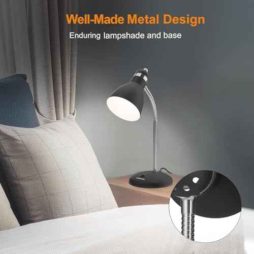 LEPOWER Metal Desk Lamp, Eye-Caring Table Lamp, Study Lamps with Flexible Goose Neck for Bedroom, Home Office (Matte Black)