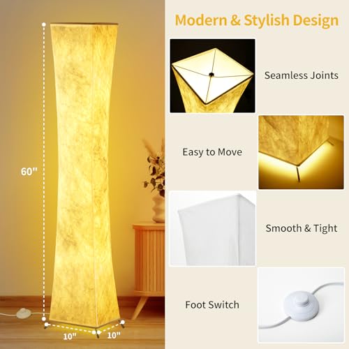 BLUEYE Floor Lamp,1800Lumens,RGBW 2700K-6500K,Remote Control,2 X 80W Equivalent,E26 Base,Color Changing Standing Lamp for Living Room Bedroom,Duppon Paper,60in