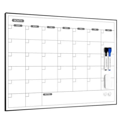 ARCOBIS Monthly Calendar Whiteboard, 24" x 18" Magnetic Dry Erase Calendar with Black Frame, Wall Hanging Planner for Home, Office, School