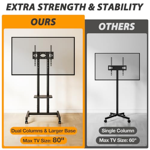TVON Heavy Duty Rolling TV Stand for 27-80 inch TVs up to 99 lbs - Black