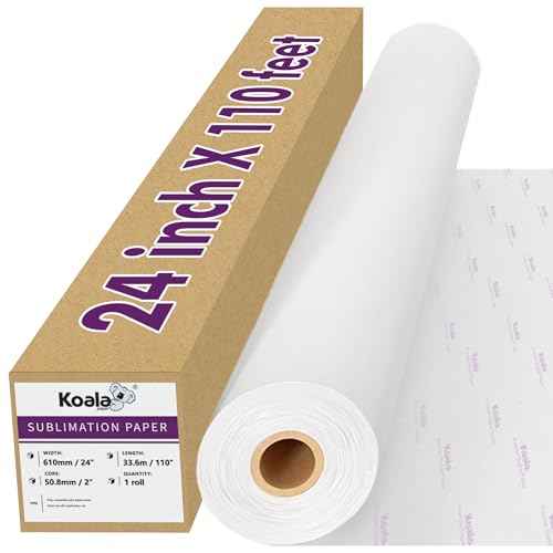 Koala Roll Sublimation Paper - 24" Width x 110' Length, 1 Roll, 3" Core, 105gsm, Wide Format Heat Transfer Paper for Custom Gifts
