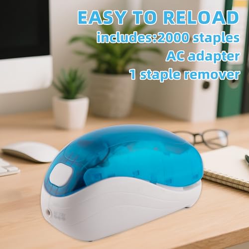 Blue Electric Stapler with 2000 Staples & Remover - Fast Office Binding