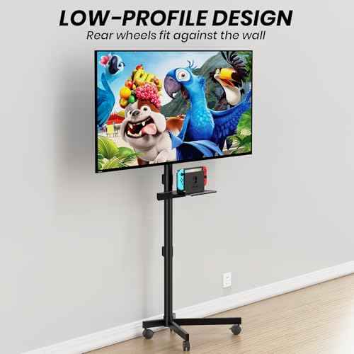 Mobile TV Cart for 23-60 Inch LCD LED OLED Flat Curved Screen TVs - Height Adjustable Rolling Floor Stand with Shelf and Locking Wheels - Up to 88lbs, Max VESA 400x400mm