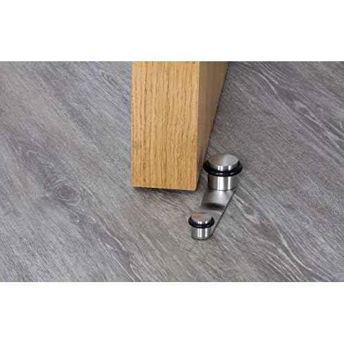 EVI | Rotating Doorstop | for Doors up to 2.75'' Thick | Black Rubber | Stainless Steel Matte Finish | Includes Screw + Anchor | Mod I-152