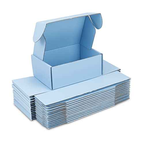 25 Pack Shipping Boxes, 8 x 6 x 3 inch Corrugated Cardboard Packing Small Mailer Box for Mailing Business Packaging, Gifts, Decorations, Blue Kraft