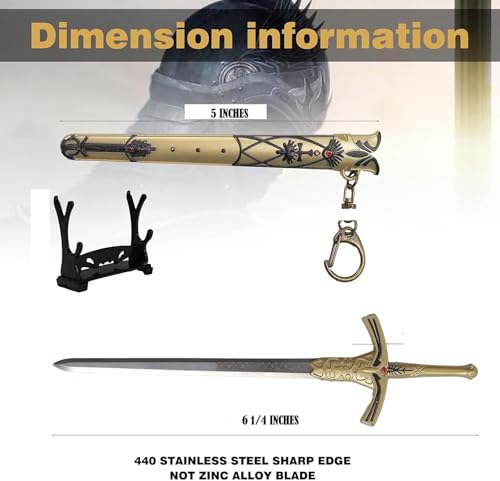 Mini Sword Letter Opener with Stand - 6 Inch Stainless Steel, Black/GD
