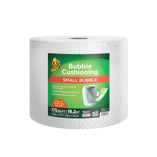 Duck Brand Small Bubble Cushioning Wrap - 12 in x 175 ft Reusable Moving Pad