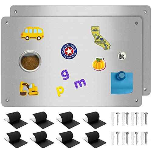 2Pack Magnetic Board,17.1" x 11.8" Magnet Display,for Magnets and Bulletin Board,Suitable for Wall, Refrigerator, Compartment, Cabinet etc,Comes with Dual Lock Tape for Easy Hanging (Silver)