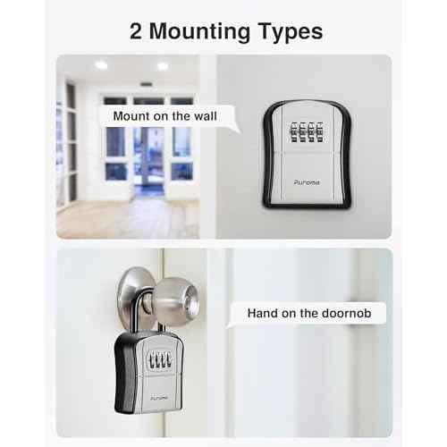 Puroma Key Lock Box, Portable Combination Lockbox Wall-Mounted Key Storage Box for House Keys, Resettable Code Safe Security Lock Box for Home, Office, Apartment Spare Key Storage (4 Pack, Gray)