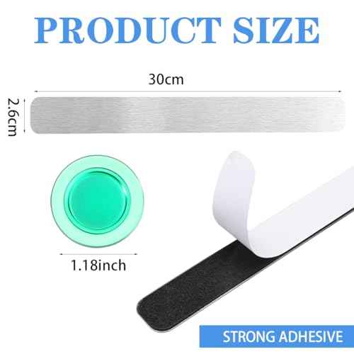 Frameless Magnetic Stainless Iron Board Strips, Adhesive Backing Bulletin Bar Board with 10 Pieces Colorful Magnet, Memo Strip for Office Home 4Pcs