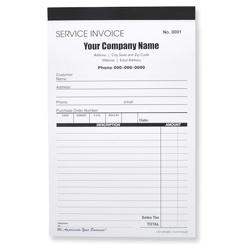 Custom Service Invoice Carbonless Duplicate Books, 2-Pack, 50 Sets Each