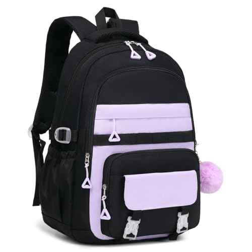 Girls School Backpack, 15.6 Inch Laptop Compatible, Large Daypack for Students, Teens, Women (Purple)