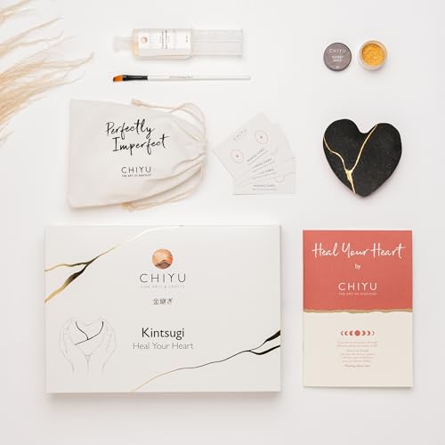 CHIYU Kintsugi kit - Heal Your Heart - Gold Glue - Includes Ceramic Heart - Gift Box - Kintsugi Repair Kit - Charcoal