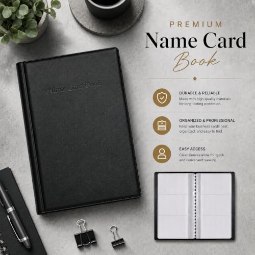Small Business Card Holder Book Organizer with 300 PU Leather Slots, Black