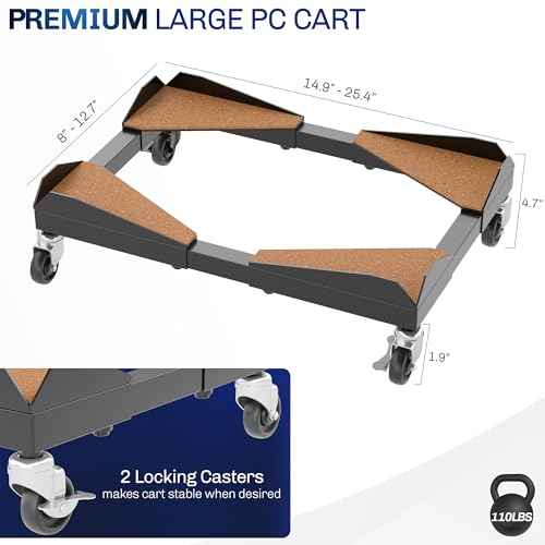 VIVO Premium Large Steel PC Cart, Rolling CPU Trolley, Adjustable Mobile Computer Stand Holder with Locking Wheels, Fits Most Gaming PCs up to 25 x 12 inches, Under Desk, Black, CART-PC03D