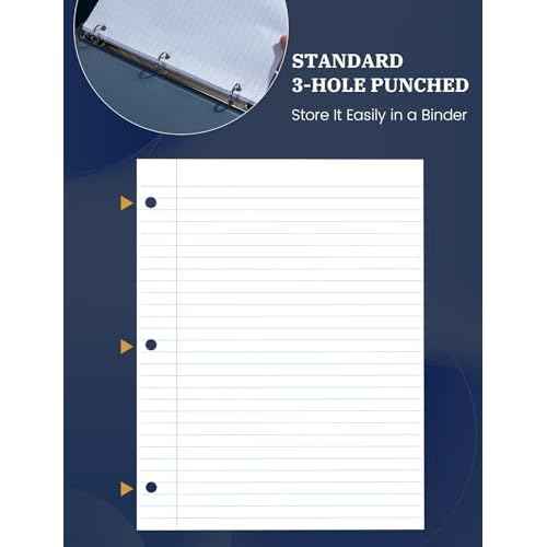 Loose Leaf Paper, 100 Sheets Notebook Paper, Binder Lined Paper Wide Ruled, 8.5'' x 11'' Loose Leaf, 3-Hole Punched Filler Writing Paper, 3-Ring Binder Note Papers, White