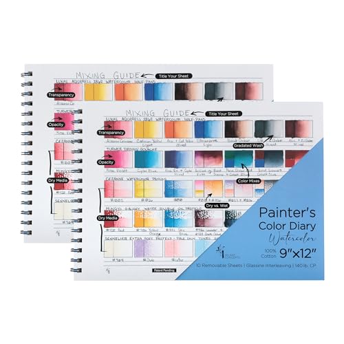 Painters Color Diary - 9x12 140lb Spiral-Bound Acid-Free Color Swatch Book with 10 Pages for Watercolor & Mixed Media - 2 Pack