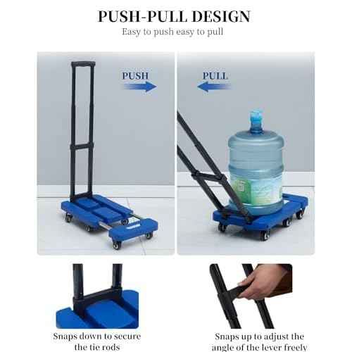 Folding Hand Truck 500lb Heavy Duty - 6 Wheel Luggage Cart with Extendable Base, 3-Height Adjustable Handle & 2 Bungee Cords for Airport, Moving, Warehouse Black