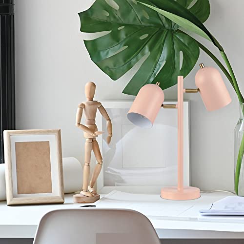 GLOBE Electric 30290 19" 2-Light Desk Lamp, Matte Pink, Brass Accents, 2.1A USB Port, On/Off Rotary Switch on Each Shade, Reading Light, Dorm Room Essentials, Lamps for Living-Room, Office D?cor