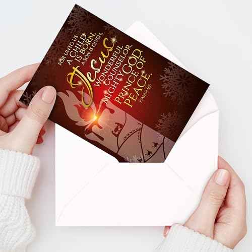 Religious Christmas cards - Jesus, Prince of Peace, pack of 20, 5x7in, printed in England, with Bible verse inside. Christian Christmas cards with envelopes bulk, by Just Cards Direct