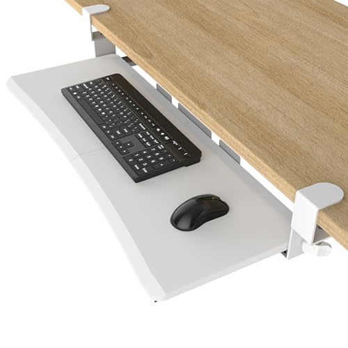 Extra Large Keyboard Tray Under Desk - Slide Out with Sturdy C-Clip Mount System, 31.5" (35.8" Including Clamps) x 11.8" Put-Out Keyboard Tray Computer Drawer for Ergonomic Typing, White