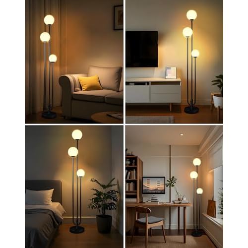 63IN 3-Light Dimmable Floor Lamp, Unique Candle Holder Style Black Tall Standing Lamps with 3000K G9 Bulbs for Reading, Mid Century Modern Floor Lamp for Living Room Bedroom Office