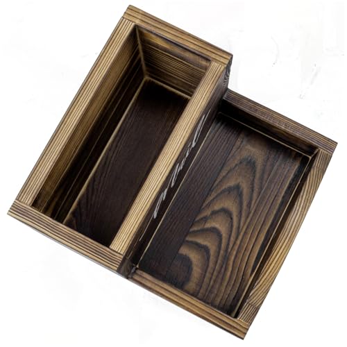 MyGift Rustic Burnt Solid Wood Mail Holder and Key Organizer, Entryway Storage Tray or Office Desktop Organizing Bin with White Cursive Lettering Labels