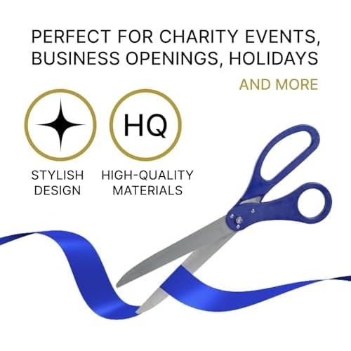 Grand Opening Ceremony Kit ? 25 Inch Giant Blue Scissors for Ribbon Cutting and Blue Satin Ribbon for Inaugurations Special Events