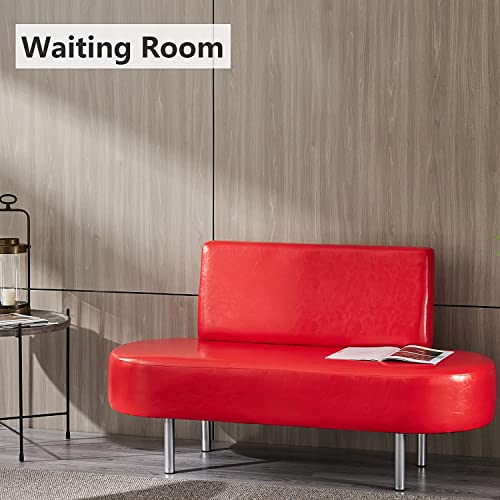 OmySalon Red Waiting Room Bench with Backrest 59.1'' Faux Leather Office Lobby Chair