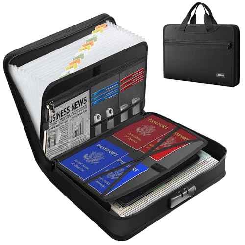 JUNDUN Accordion File Organizer with Lock,Multi-Pockets Fireproof Document Organizer with Handle & Zipper - 13 Pockets Expanding File Folder with Labels for Letter A4 Files and More