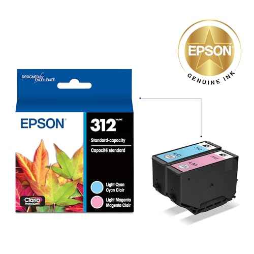 EPSON 312 Claria Photo HD Ink Standard Capacity (T312922-S) Works with Expression Photo XP-8500, XP-8600, XP-8700, XP-15000, Light cyan/light magenta