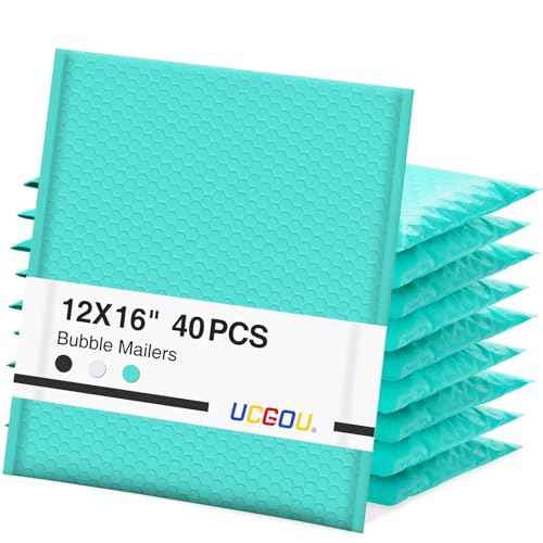 UCGOU Bubble Mailers 12x16 Inch 40 Pack Usable Size 12x15 Inch Large Padded Envelopes Teal Waterproof Packaging Bags for Shipping Self Seal Strong Adhesion Envelopes for Jewelry Makeup Supplies