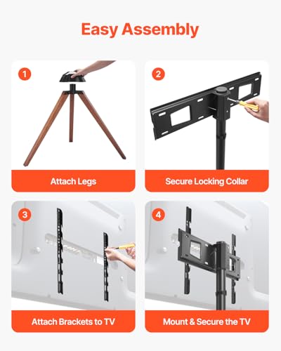VEVOR Tripod TV Stand 40-65in TV - Oak Legs, 99 lbs, 18° Swivel, VESA 600x400mm (Tripod)