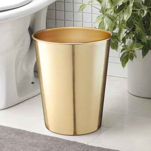 Monarch Abode Brushed Gold Handcrafted Metal Wastebasket for Home Office Bedroom, Decorative Waste Basket, Modern Bathroom Garbage Can, Durable & Decorative Trash Bin, Brushed Gold Bathroom Trash Can