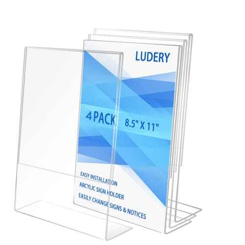 8.5x11 Inches Acrylic Sign Slant Back Holder, Plastic Display Stand,Brochure Holder, Table Top Sign Holder For Office, Home, Store, Restaurant¡¦ (4pack)
